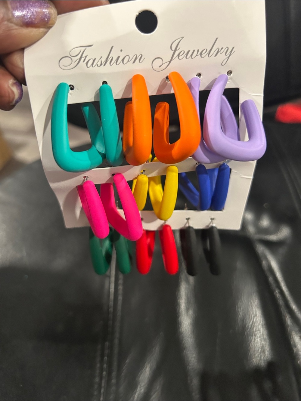 Set of 9 multi color earrings in fun colors - Picture 5 of 5